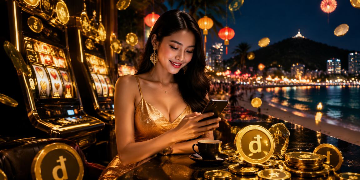Người chơi thử nghiệm Slot game tại quán cà phê ven biển Vũng Tàu trên điện thoại